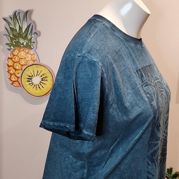 Torrid - Tiger Relaxed Fit Cotton Jersey Destructed Drop Shoulder Tunic in Teal - Picture 7 of 14